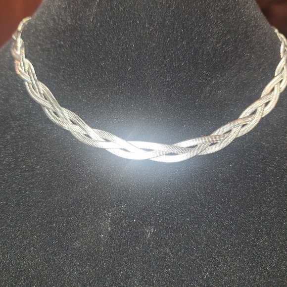 Adjustable Elegant S925 Silver Herringbone Braided Necklace - Picture 2 of 12